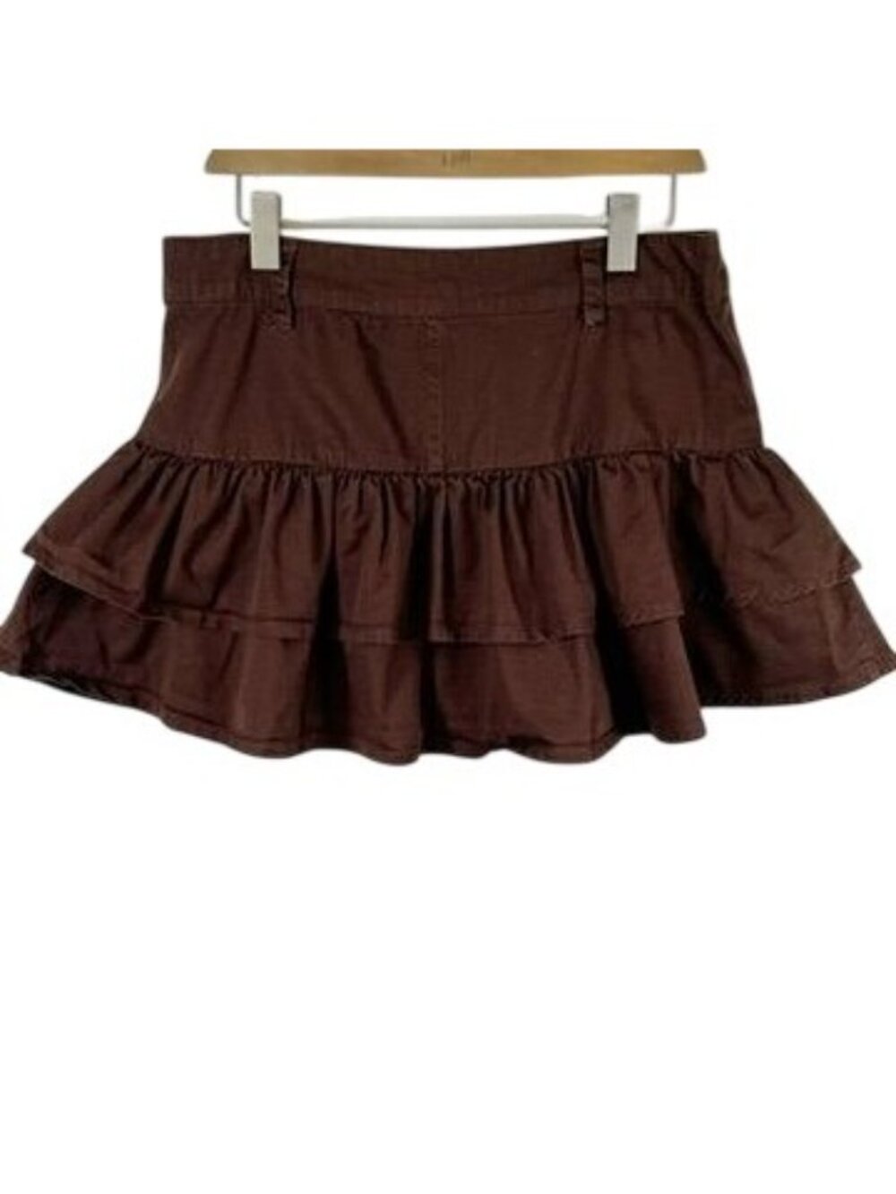 Chocolate Brown Ruffle Micro Mini Skirt L Tiered Y2K Dark Coquette Fairy Grunge - Picture 3 of 10